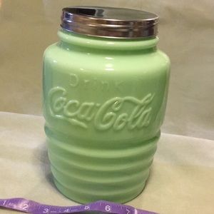 Vintage Jadeite coca-cola Cookie jar like new .